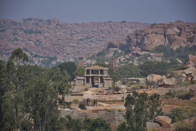View of ancient gateway to Vitthala complex from top of Narasimha Temple