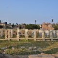 View of Ancient Hampi bazaar in front and modern Hampi bazaar in Back