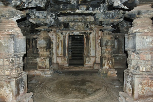 Floor view and pillar works of that Trikuta temple