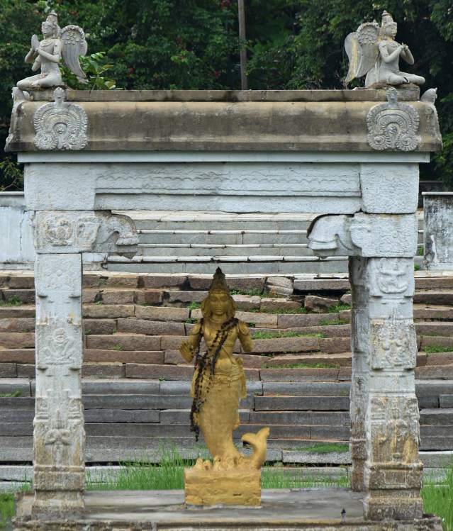 DSC_9209 - small mandapa with a Matsya shrine of Lord Vishnu guarded by Garudas displayed at the center of Vishnu tank.