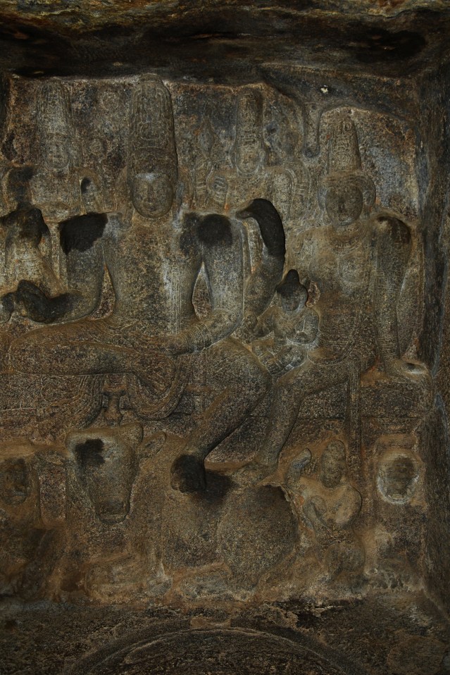 DSC_9339 - Somaskanda panel inside the middle cell of the 3 shrine cells in Mahishasuramardhini cave.