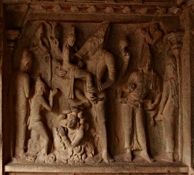 DSC_9525 (1) - Varaha panel inside Varaha mandapa - Varaha holding Bhumidevi in his right thigh, very affectionately.