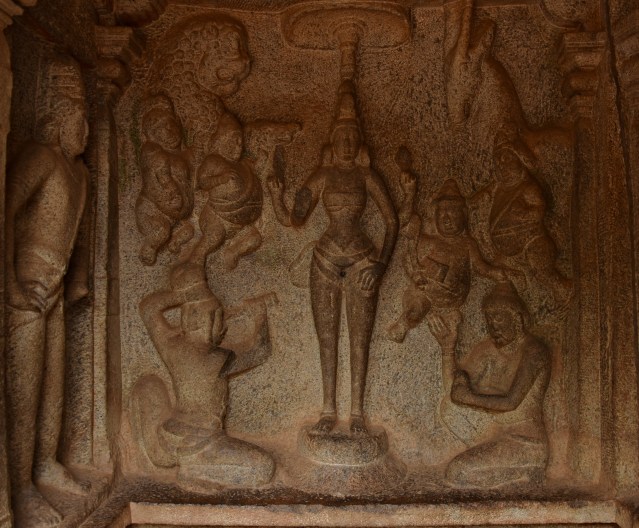 DSC_9528 - Durga panel inside Varaha mandapa - one devotee is ready to sacrifice and another one kneeling.