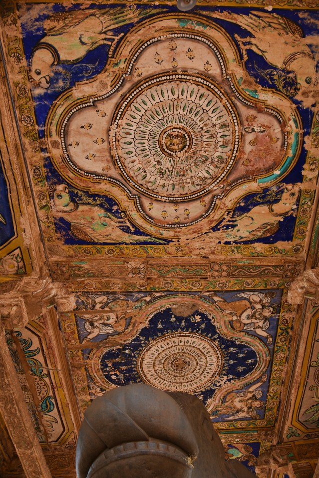 DSC_0273 - Inside Nandi mandapa in front of Mukhamandapa - Mural paintings on the ceilings.(centre)