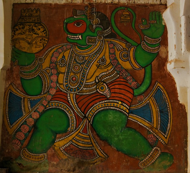 DSC_0454 - Mural painting of Chatrapati Sivaji portrayed as Tiger in Thanjavur Maratha Palace.