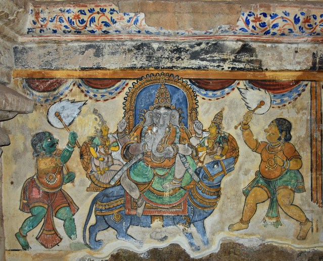 DSC_0621 - Mural Painting, Cloister mandapa (W) - 16th CE Nayaka period - Lord Ganesha on his holy Rat.