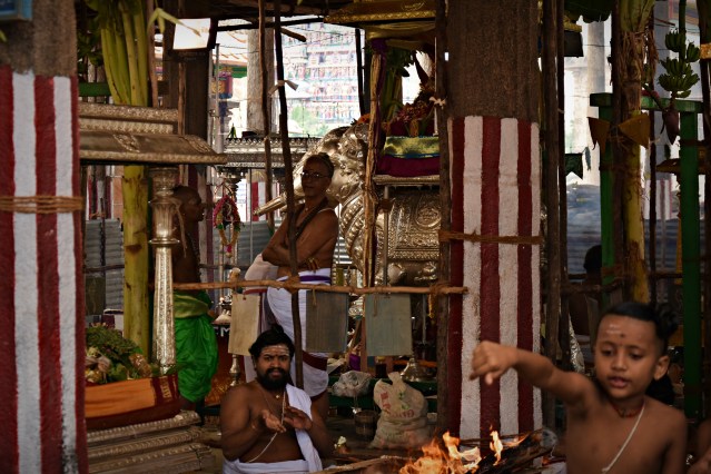 DSC_9734 - Dhikshitars (Thillai Muvayravar) performing some kind of puja ina mandapa on the eastern side of 3rd prak